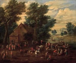Village Fairs With Peasants And 
Numerous Onlookers, Fishermenunloading Their Catch On Landing Stages 
Nearby