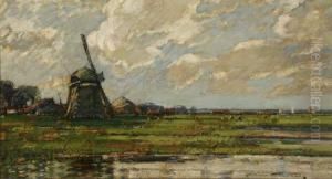 Polder Landscape With Windmill by Kershaw Schofield