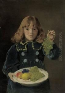 Junges Madchen Mit Obstteller Und Weintrauben by Otto Scholderer