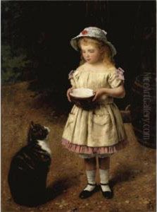 Kind Mit Katze (her Favourite Pet) by Otto Scholderer