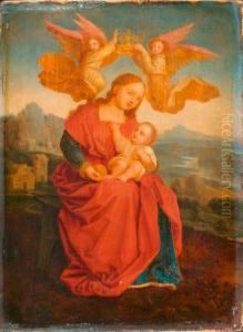Maria Mit Dem Kind, Bekront Von Zwei Engeln.
