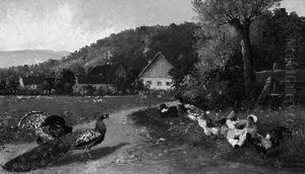 A. "dorflandschaft Mit Federvieh".
Sign. Und Bez. Munchen. Ol Auf Lwd. Doubliert. Rest. 32 X 55 Cm.
Rahmen - view 1