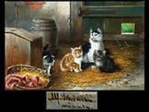 Die Katzen Im Stall by Alfred Schonian