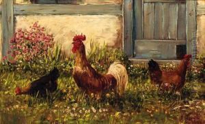 Chickens By A Barn by Alfred Schonian