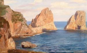 Die Faraglioni-felsen Auf Capri Im Sonnigen Licht by Gustav Schonleber