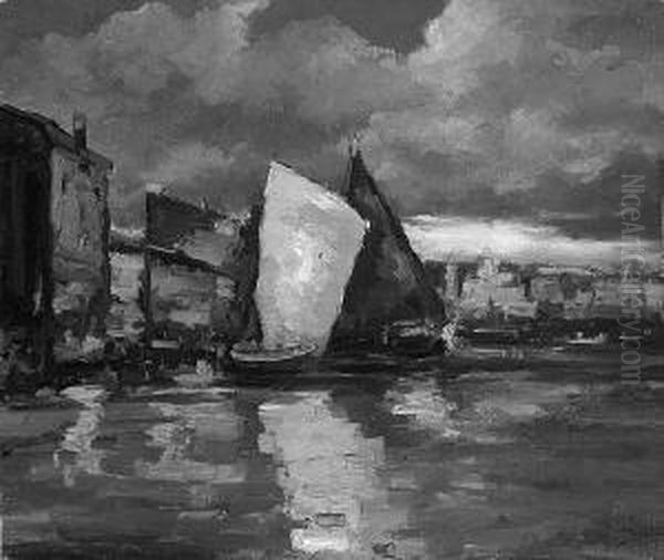 G. "segelboote Vor Einer Stadt".
Sign. Ol Auf Lwd. Auf Karton. 27 X 31,5 Cm - view 1