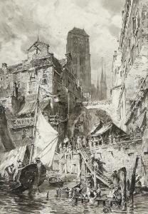 Danzig - Blick Vom Hafen Auf Jopengasse Und Marienkirche.