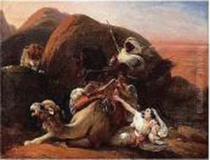 A Lion Attacking An Arab Family