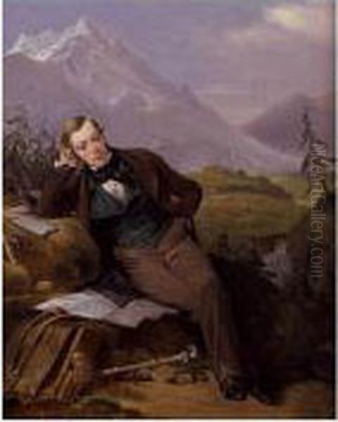 Portrait Of A Young Man Resting In A Mountainous Landscape - view 1