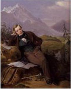 Portrait Of A Young Man Resting In A Mountainous Landscape by Frederic Henri Schopin