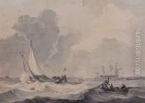 Fischerboote Auf Bewegter See by Johannes Christian Schotel