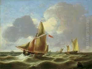 Schiffe Auf Bewegter See.
Signiert Unten Rechts: J. C. Schotel. Ol Auf Holz. H 49; B 65 Cm. by Johannes Christian Schotel