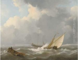 Shipping In A Brisk Wind by Johannes Christian Schotel