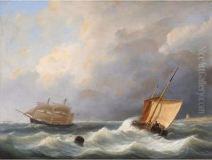 Ships Off The Coast by Johannes Christian Schotel
