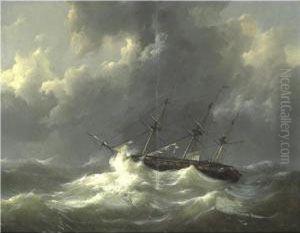 Ship In Distress by Johannes Christian Schotel