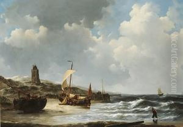 Fishing Boats On The Beach Near Egmond At Low Tide - view 1