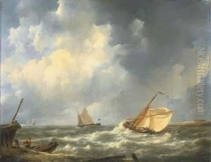 Voiliers Sur Une Mer Agitee by Johannes Christian Schotel