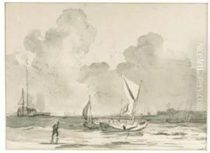 Sailing Vessels In A Bay (recto); And A Study Of Boats(verso) by Johannes Christian Schotel