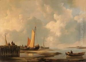 Figures At The Shore by Johannes Christian Schotel