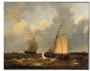 Busy Shipping Lanes Off The Dutch Coast by Johannes Christian Schotel