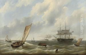 A Squadron Of Dutch Warships Setting Out To Sea, Vlissingen In The Distance by Petrus Jan Schotel