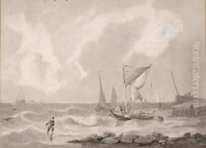 Fishermen In Thebreakers by Petrus Jan Schotel