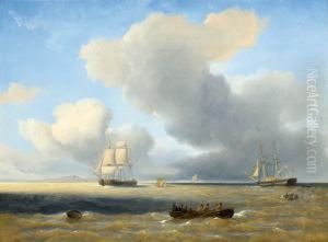 Seascape With Boats And Ships by Petrus Jan Schotel