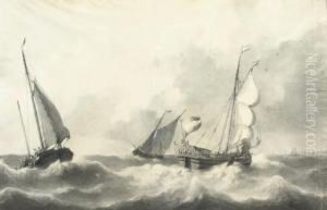Shipping On A Choppy Sea by Petrus Jan Schotel