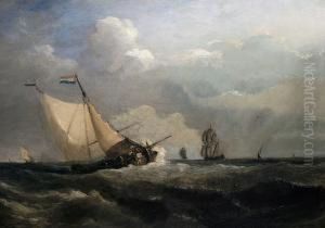 Dutch Fishing Boats In A Swell by Petrus Jan Schotel