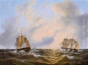 Vascello A Tre Alberi In Mare In Tempesta by Petrus Jan Schotel