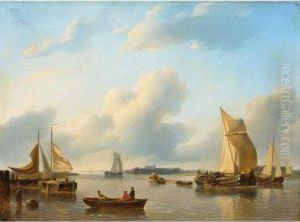 A River Landscape With Sailing Vessels