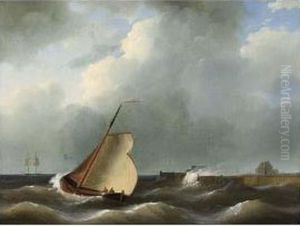 A Coastal Landscape With A Fishing Boat by Petrus Jan Schotel