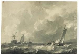 Shipping On A Choppy Sea Near The Coast Shipping On A Choppy Sea Near The Coast