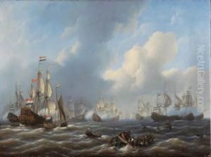 The Battle Of Kamperduin, 1799 by Petrus Jan Schotel