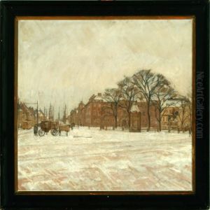 Winter Day At The King's Square In Copenhagen by Carl Schou