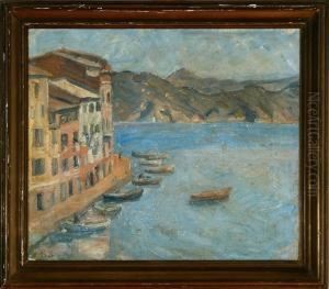 Houses At Portofino Harbour by Carl Schou
