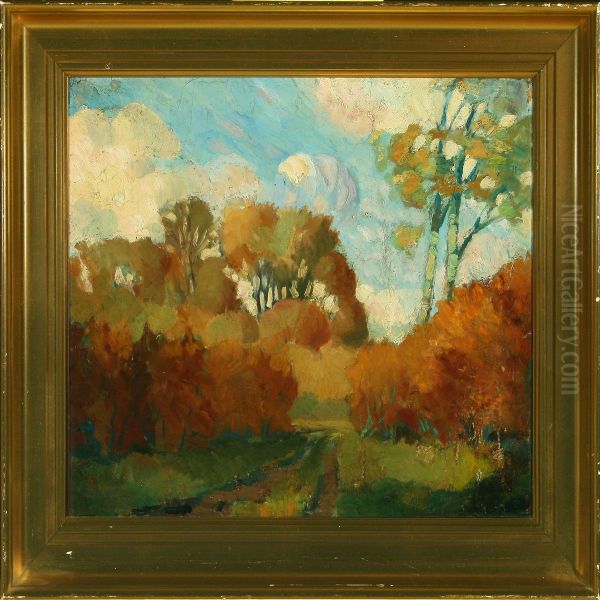 Autumn Forest With Clouds - view 1