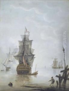 Marine With Large Sailing Ship. by Martinus Schouman