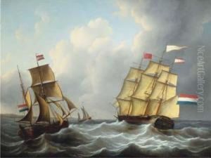 The Threemaster 'louisa Prinses Der Nederlanden' In Full Sail by Martinus Schouman