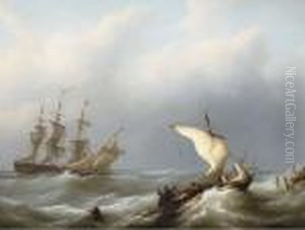 Dutch Shipping Offshore In A Heavy Swell, The Merchantman Flying Her Identification - view 1