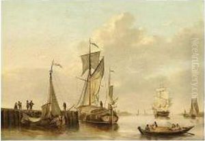 Shipping By A Jetty In A Calm; Sailing Vessels In An Estuary