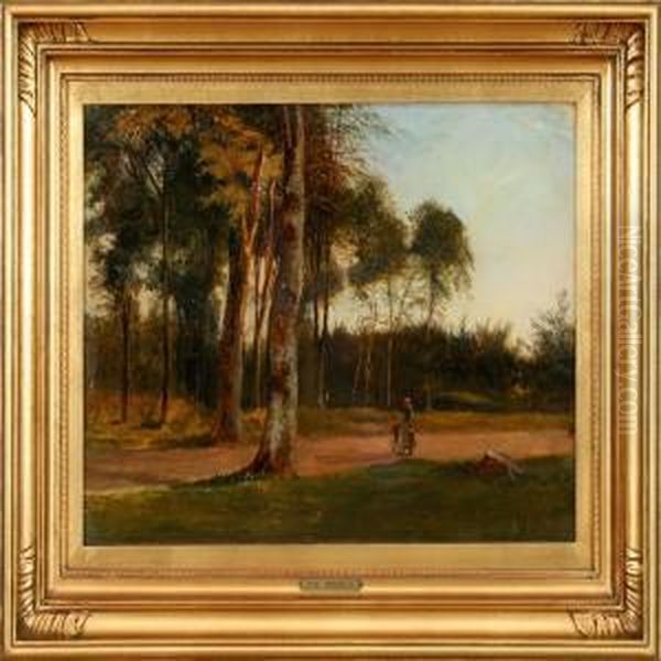 Woman And Child On A Forest Road. Signed Axel Schovelin - view 1