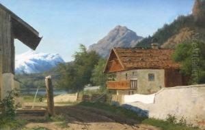 Berglandschaft Mit Haus- Und Figurenstaffage