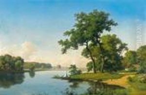 Seelandschaft Mit Hirtin Beim Tranken Der Kuhe.