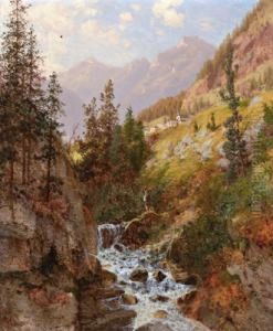 Angler Am Wildbach by Josef Schoyerer