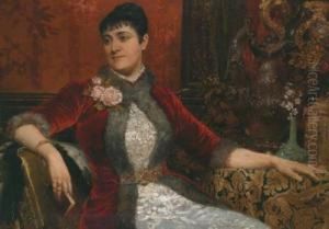 Interno Con Dama Seduta In Abito Di Velluto Rosso by Alois Hans Schramm