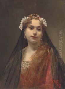 A Young Maiden Dressed In A Floral Veil