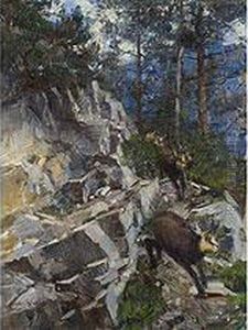 Gemsen Im Felsigen Hochwald by Rudolf Schramm-Zittau