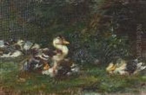 Nahansicht Einer Entenfamilie. by Rudolf Schramm-Zittau