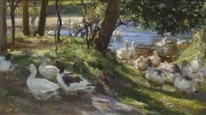 Ganse Am Wasser. by Rudolf Schramm-Zittau